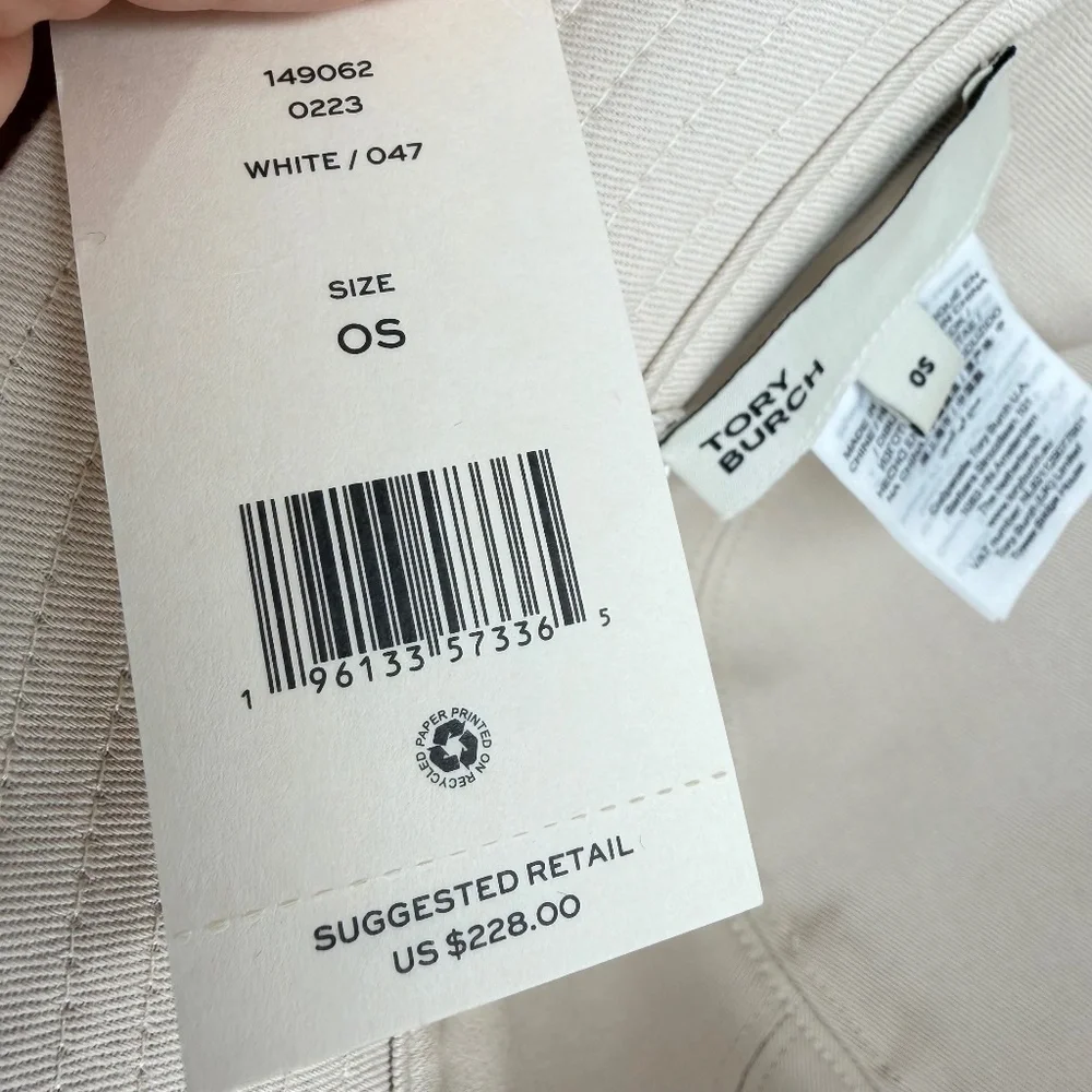 NWT Tory Burch Bucket Logo Tan White Hat